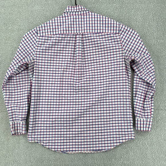 Chaps Shirt Men's Large Dark Pink Blue Plaid Long Sleeve Stretch Oxford Office - Picture 8 of 11